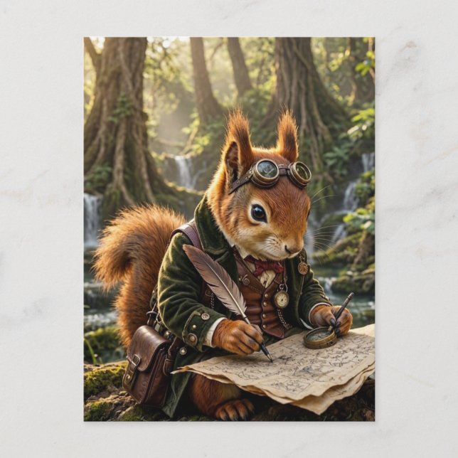 Cute Steampunk Squirrel Explorer Postcard (Front)