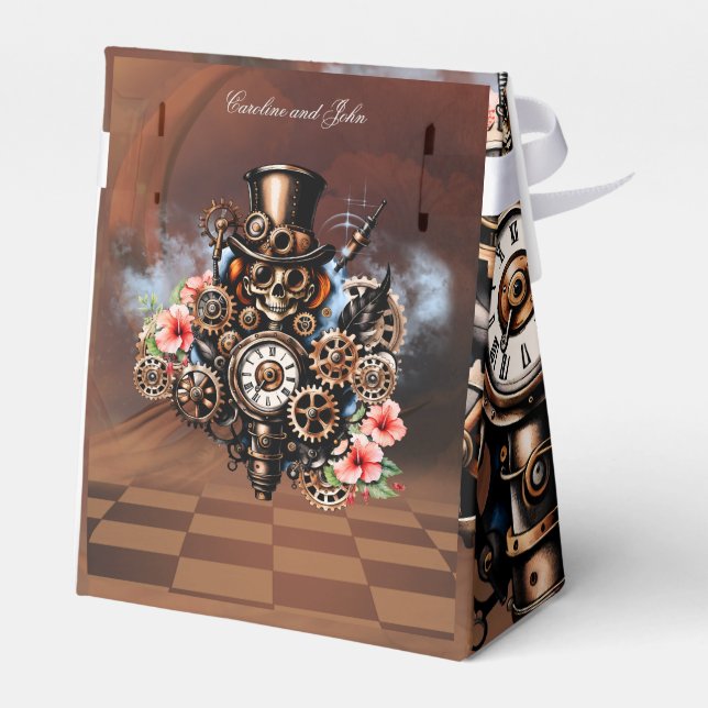 Cute steampunk women  favor boxes (Back Side)