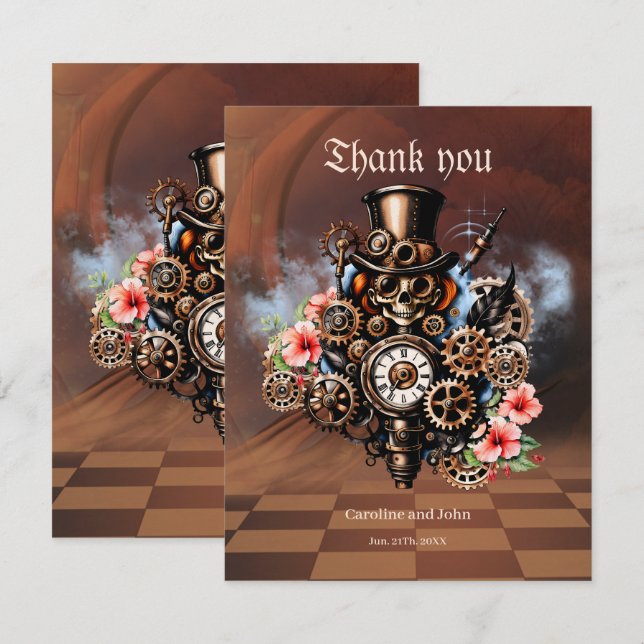 Cute steampunk women  thank you card (Front/Back)