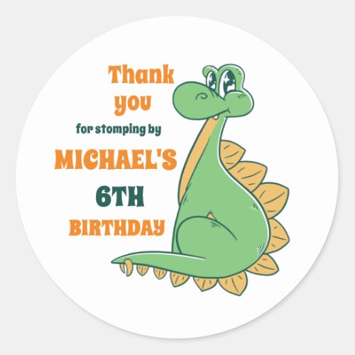 Cute Stegosaurus Baby Dinosaur Kids Birthday Party Classic Round Sticker