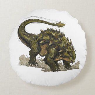 Cute Stegosaurus Dinosaur Avocado Green Round Pill Pillow