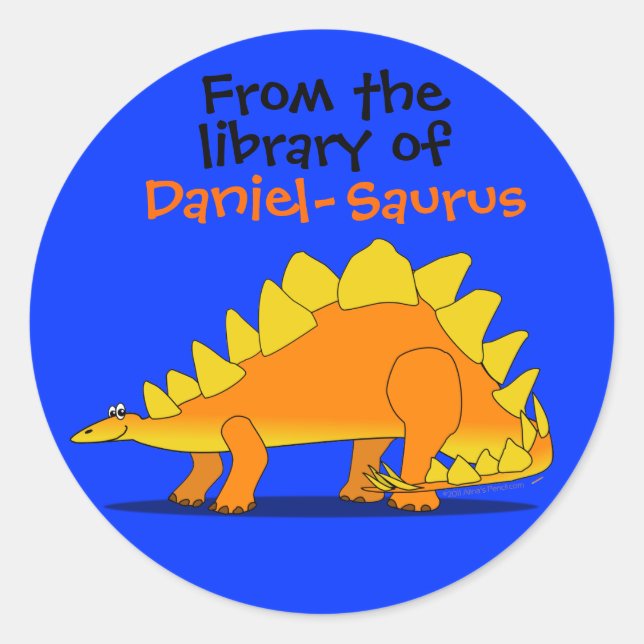 Cute Stegosaurus Dinosaur Custom Name Book Plate (Front)