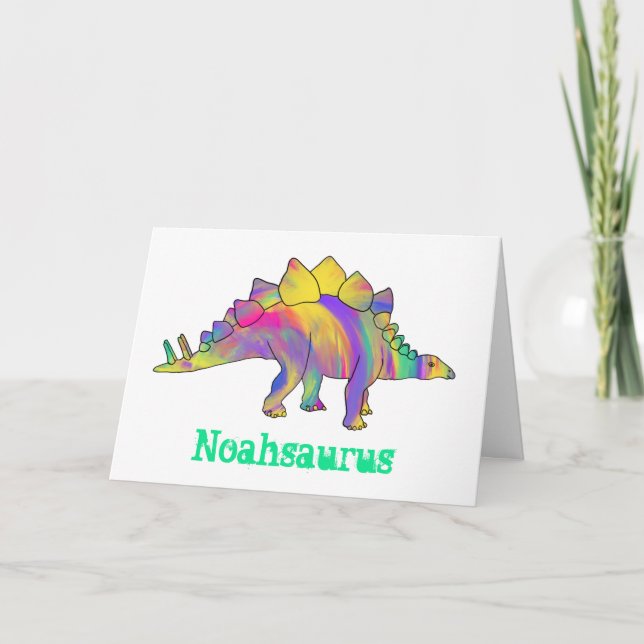 Cute Stegosaurus Dinosaur Personalized Birthday Holiday Card (Front)