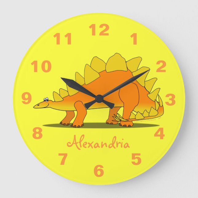 Cute Stegosaurus Dinosaur Personalized Kids Clock (Front)