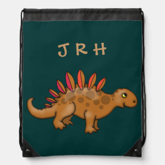 Cute Stegosaurus Dinosaur with Initials Drawstring Bag