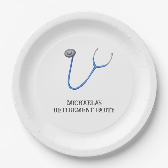 Cute Stethoscope Doctor Nurse Retirement Paper Plates (Front)