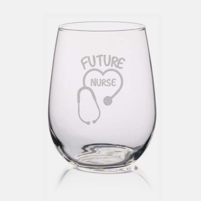 Cute Stethoscope Future Nurse Stemless Wine Glass (Glassware)