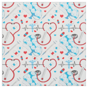 Cute Stethoscope Nurse   Doctor EKG Pattern Fabric