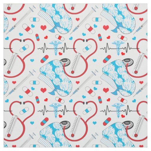 Cute Stethoscope Nurse | Doctor EKG Pattern Fabric