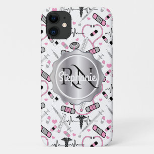 Cute Stethoscope Nurse   Doctor EKG Pattern Name iPhone 11 Case