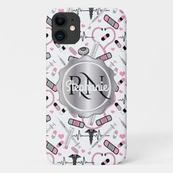 Cute Stethoscope Nurse | Doctor Ekg Pattern Name Iphone 11 Case by hhbusiness at Zazzle