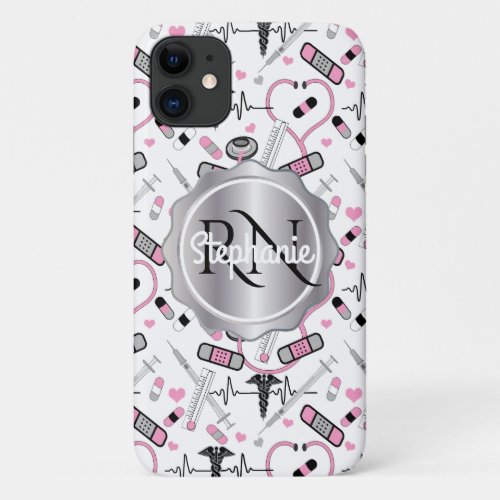 Cute Stethoscope Nurse  Doctor EKG Pattern Name iPhone 11 Case