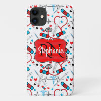 Cute Stethoscope Nurse | Doctor EKG Pattern Name iPhone 11 Case