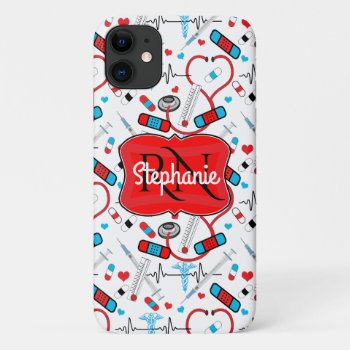 Cute Stethoscope Nurse | Doctor Ekg Pattern Name Iphone 11 Case by hhbusiness at Zazzle