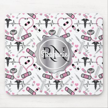 Cute Stethoscope Nurse | Doctor Ekg Pattern Name Mouse Pad by hhbusiness at Zazzle