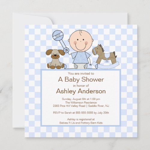 Cute Stick Figure Boy Baby Shower Invitation