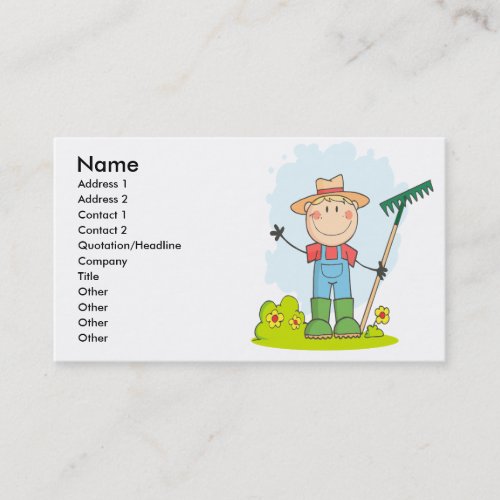 cute stick figure boy gardener farmer business card templates