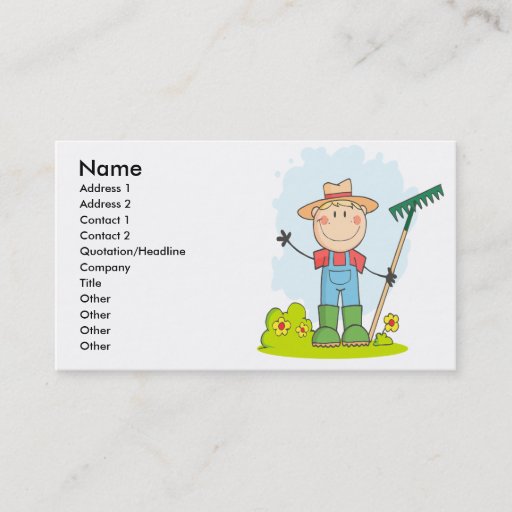 Customizable cute stick figure boy gardener farmer business card templates