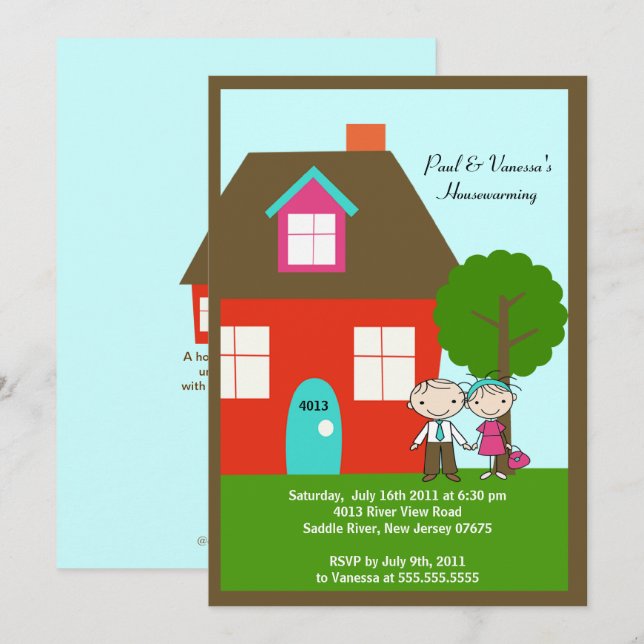CUTE Stick Figure Couple ~ Housewarming Invitation (Front/Back)