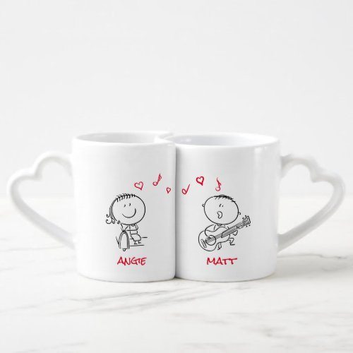 Cute Stick Figure Couples Serenade Coffee Mug Set