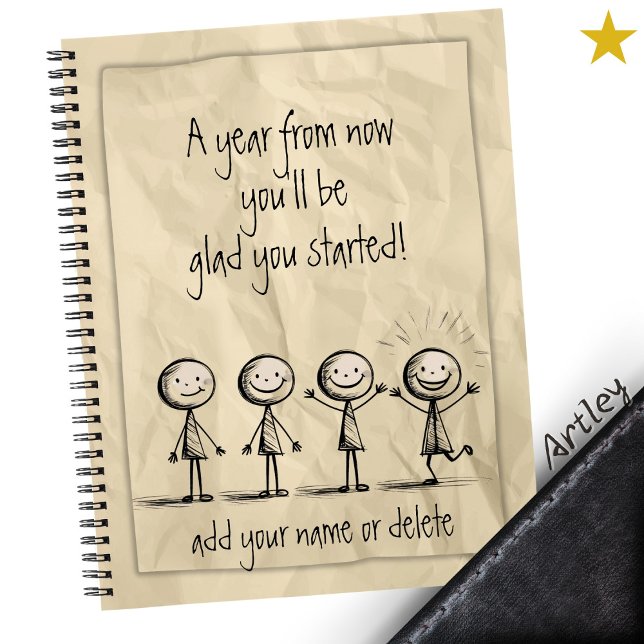Cute Stick Figure Doodle Paper Custom Name Phrase  Notebook (Creator Uploaded)