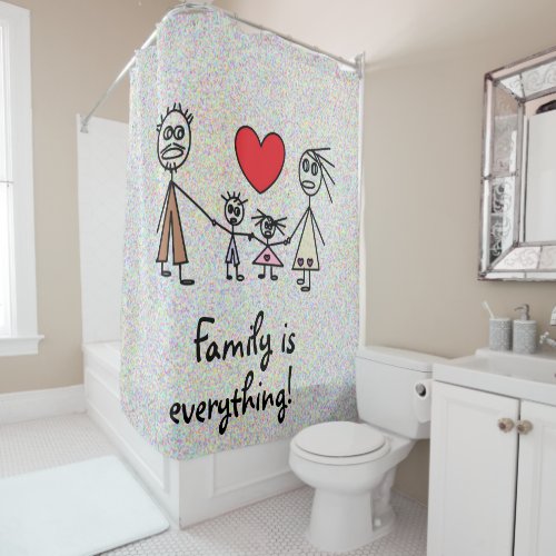 Cute Stick Figure Family Love Design Shower Curtain