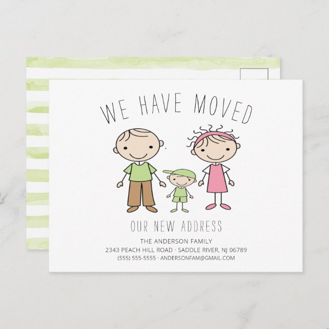 Cute Stick Figure Family Moving Announcement (Front/Back)
