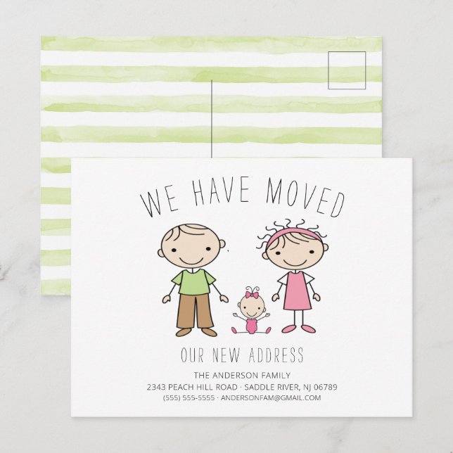 Cute Stick Figure Family Moving Announcement Postcard (Front/Back)