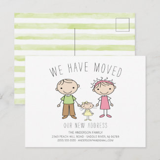 Cute Stick Figure Family Moving Announcement Postcard