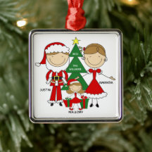 Cute Stick Figure Family of 3 Christmas Ornament