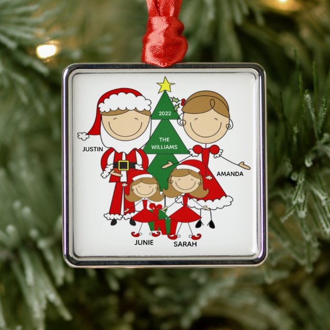 Cute Stick Figure Family of 4 Christmas Ornament (Tree)