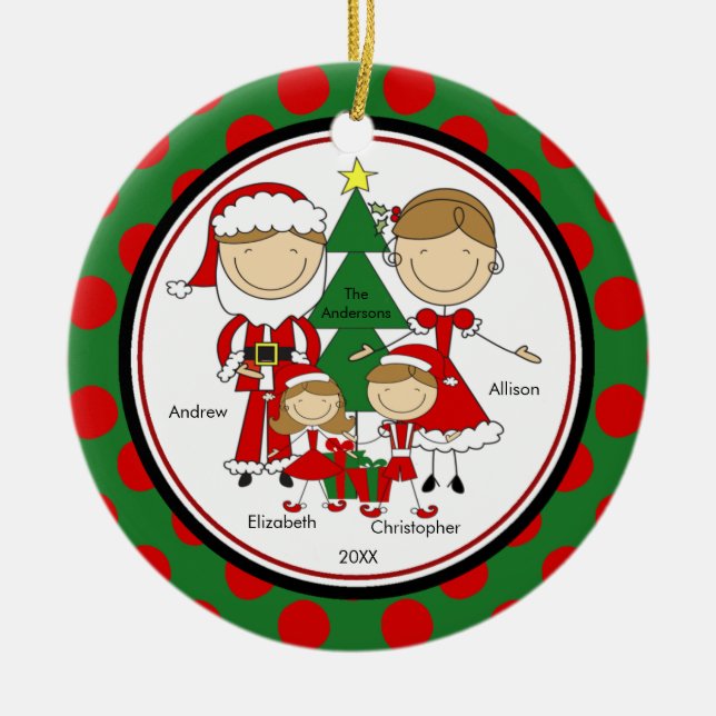 Cute Stick Figure Family of 4 Christmas Ornament (Front)