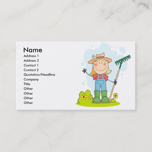 cute stick figure girl gardener farmer business cards