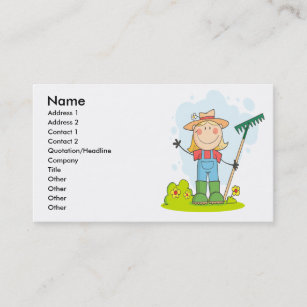cute stick figure girl gardener farmer business card