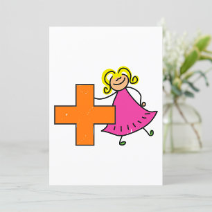 Cute Stick Figure Girl with Plus Sign Invitation