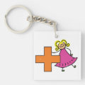 Cute Stick Figure Girl with Plus Sign Keychain | Zazzle
