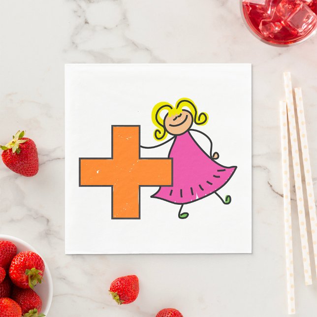Cute Stick Figure Girl with Plus Sign  Napkins (Creator Uploaded)