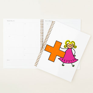 Cute Stick Figure Girl with Plus Sign Planner