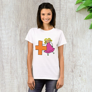 Cute Stick Figure Girl with Plus Sign T-Shirt