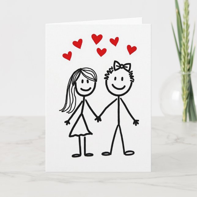 Cute Stick Figure Love Matte Card (Front)