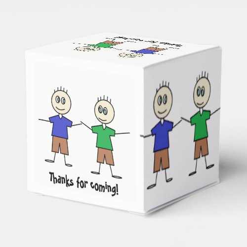 Cute Stick Figure Twin Boys Birthday Party Favor Boxes