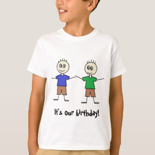 Cute Stick Figure Twin Boys Design Birthday T-Shirt