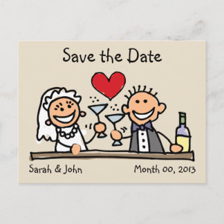 Cute Stick Figures Save the Date Postcards
