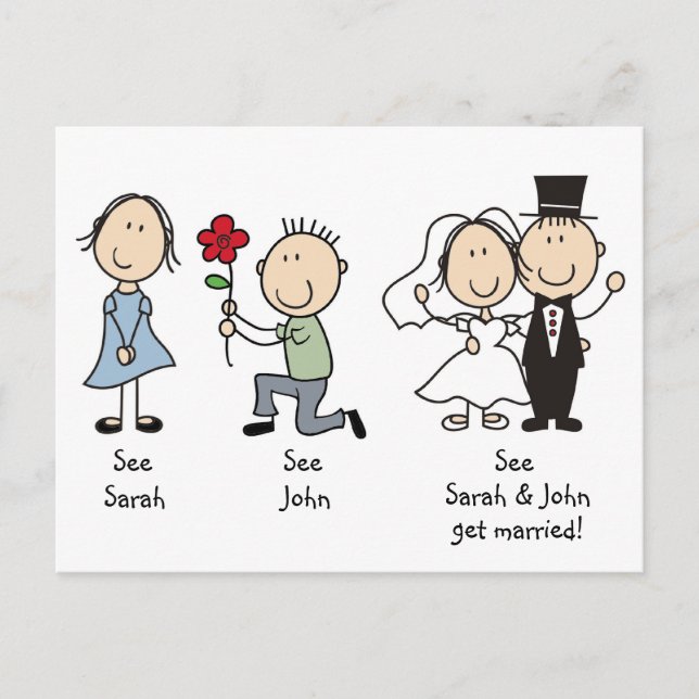 Cute Stick Figures Save the Date Postcards (Front)