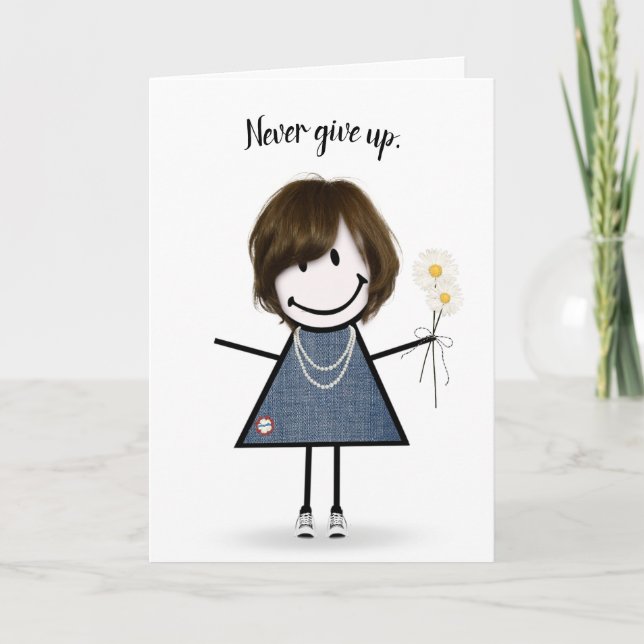 Cute Stick Girl in Denim Dress Card (Front)
