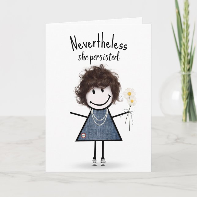 Cute Stick Girl in Denim Dress Inspiration  Card (Front)