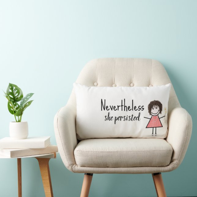 Cute Stick Girl in Gingham Dress with Quote  Lumbar Pillow (Chair)