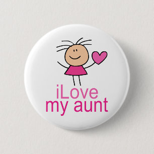 Cute Stick Girl Love My Aunt Gift Pinback Button