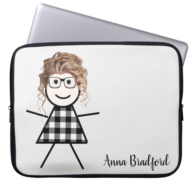 Cute Stick Girl with Hair and Name  Laptop Sleeve (Front)