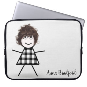 Cute Stick Girl with Hair and Name  Laptop Sleeve